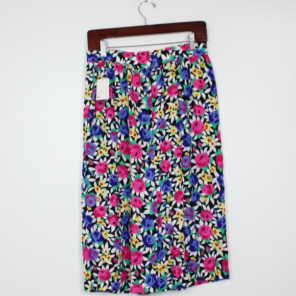 Vintage 80s Doncaster Skirt Women's Size 12 Floral Rose Midi - Picture 2 of 5